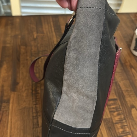 COACH Park Bag Quilted Leather & suede Hobo Shoulder color block Maroon black - Picture 13 of 16